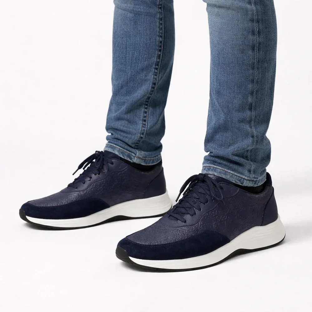 Robert Graham Mens‎ Navy Embossed Skull Leather Suede Sneakers Size 8
